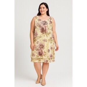 Vintage R&M Richards Sz 18 Sleeveless Floral Print Layered Shift Dress USA Made